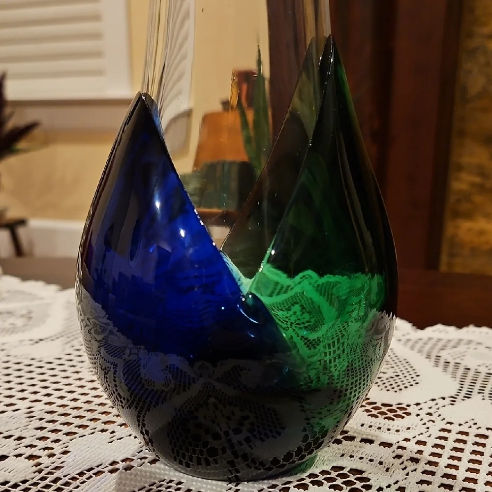 Hand Blown Glass Sommerso Mid Century Modern Tulip Teardrop Vase Polished Base